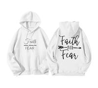 Faith Over Fear Letter Print Sweatshirt Men's Oversize Long Sleeve Hoodie Loose Hoodie College Hoodie with Pockets, White, L