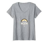 Faith Over Fear Men | Fear Not, Believe Only Inspirational V-Neck T-Shirt, Women, Heather Grey, S