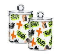Faith over Fear Neon Green Flag Clear Plastic Food Organizer Storage with lid Bathroom Essentials Decorative storage bin for Cotton Swabs,Cotton Pads,Floss Picks,Paper Clips,Hair Clips 2 Pack