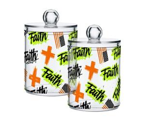 Faith over Fear Neon Green Flag Clear Plastic Food Organizer Storage with lid Bathroom Essentials Decorative storage bin for Cotton Swabs,Cotton Pads,Floss Picks,Paper Clips,Hair Clips 2 Pack