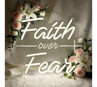 Faith Over Fear Neon Sign,Christian Dimmable LED Light Signs for Wall Art Decor,Warm White Backdrop for Bedroom Club Party Man Cave,Gift for Teen Men USB Powered（13.8"*11.6"）