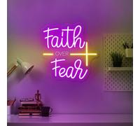 Faith Over Fear Neon Sign, God Wall Art Lover Gift, Bedroom Decor, Personalized Gifts