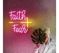 Faith Over Fear Neon Sign, God Wall Art Lover Gift, Bedroom Decor, Personalized Gifts