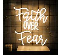 Faith Over Fear Neon Sign Jesus Neon Light Christian LED Signs for Wall Dimmable Warm White Letters Neon Lights Signs for Bedroom Man Cave Classroom Church Decor Christian Religious Sayings