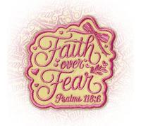 Faith Over Fear Patch 3 Inches Funny Bow Girly Christian, Iron On/Sew On Embroidery Fabric Applique Patches Religious, Bible for Backpack, Vest, Hat, Dog Harness, Military Uniforms Gifts for Mom Dad