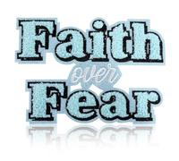Faith Over Fear Patch, Large Fluffy Blue Plush Bible Verse Embroidery, Iron On Sew On for Jackets Backpacks Hoodies Hats, Christian Encouragement Gift for Believers, DIY Statement Motivational Emblem