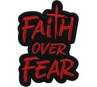 Faith Over Fear Patch Red 5X3 Inches Cross Christian God Religious Faith Iron On/Sew On Embroidery Fabric Applique Patches for Trucker Hat Clothes Backpack DIY Golf Accessories Friend Dad Mom Gift