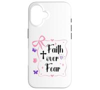 Faith Over Fear Pink Bow Christian Jesus Cross Psalms 118:6 Case for iPhone 16