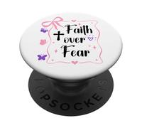 Faith Over Fear Pink Bow Christian Jesus Cross Psalms 118:6 PopSockets Adhesive PopGrip