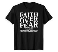 Faith Over Fear Print Women's Christian Statement Shirt Bible Verse Inspirational Top for Faith Women, Style_h02 Black, S