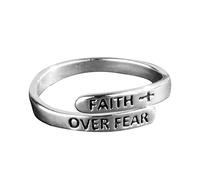 Faith Over Fear Ring,Sterling Silver Adjustable Wrap Open Ring,Women Teens Inspirational Jewelry Gifts for Daughter Teen Girls Friend Faith Over Fear Wrap Open Ring Personality Encouragement Ring