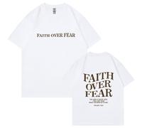 Faith Over Fear Shirt, Women Graphic Shirts Oversized Workout Gym Christian Religious Tees Drop Shoulder T-Shirts (White/B,M)