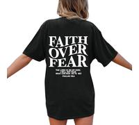 Faith Over Fear T Shirts for Women O Neck Short Sleeve Letter Printed Graphic Tee Blouse Tops Casual Christian Shirts Valentines Day for Men Black