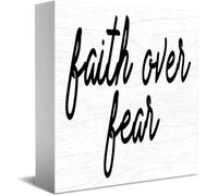 Faith Over Fear Wood Box Sign,Desk Decor For Home Office,Tabletop Shelf Decor,5X5 Inch