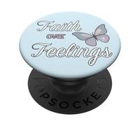 Faith Over Feelings, Graceful Apparel with Butterfly Cross PopSockets Adhesive PopGrip