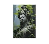 Faith Poster Religion Compassion Buddha Stone Statue of Guanyin in The Mountains Poster Decorative Painting Canvas Wall Posters And Art Picture Print Modern Family Bedroom Decor Posters 24x36inch(60x9