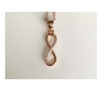 Faith Rose Gold Sterling Silver Sterling Silver Rose Gold Half CZ Half Plain Infinity Pendant 16 x 5mm on Diamond Cut Chain