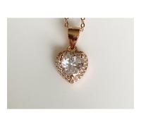 Faith Rose Gold Sterling Silver Sterling Silver Rose Gold Heart CZ Centre with Claw Set Halo Pendant 8 x 8mm on Diamond Cut Chain