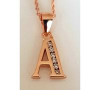 Faith Rose Gold Sterling Silver Sterling Silver Rose Gold Initial A Pendant 12mm x 8mm with Diamond Cut 18" Chain
