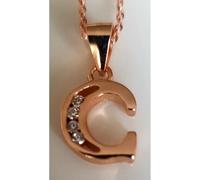 Faith Rose Gold Sterling Silver Sterling Silver Rose Gold Initial C Pendant 10mm x 9mm with Diamond Cut 18" Chain