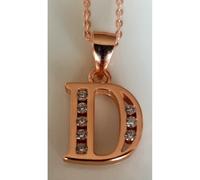 Faith Rose Gold Sterling Silver Sterling Silver Rose Gold Initial D Pendant 11mm x 10mm with Diamond Cut 18" Chain