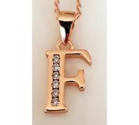Faith Rose Gold Sterling Silver Sterling Silver Rose Gold Initial F Pendant 12mm x 8mm with Diamond Cut 18" Chain