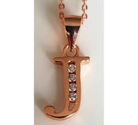 Faith Rose Gold Sterling Silver Sterling Silver Rose Gold Initial J Pendant 11mm x 8mm with Diamond Cut 18" Chain
