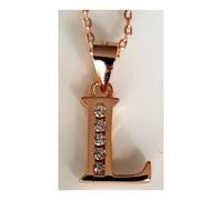 Faith Rose Gold Sterling Silver Sterling Silver Rose Gold Initial L Pendant 11mm x 9mm with Diamond Cut 18" Chain