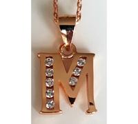 Faith Rose Gold Sterling Silver Sterling Silver Rose Gold Initial M Pendant 11mm x 9mm with Diamond Cut 18" Chain