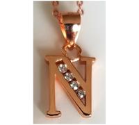 Faith Rose Gold Sterling Silver Sterling Silver Rose Gold Initial N Pendant 11mm x 8mm with Diamond Cut 18" Chain