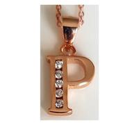 Faith Rose Gold Sterling Silver Sterling Silver Rose Gold Initial P Pendant 11mm x 9mm with Diamond Cut 18" Chain