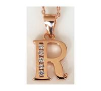 Faith Rose Gold Sterling Silver Sterling Silver Rose Gold Initial R Pendant 11mm x 9mm with Diamond Cut 18" Chain