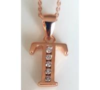 Faith Rose Gold Sterling Silver Sterling Silver Rose Gold Initial T Pendant 11mm x 10mm with Diamond Cut 18" Chain