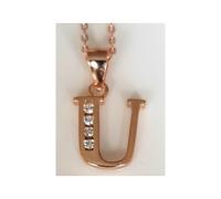 Faith Rose Gold Sterling Silver Sterling Silver Rose Gold Initial U Pendant 11mm x 11mm with Diamond Cut 18" Chain