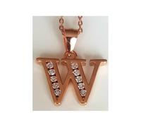 Faith Rose Gold Sterling Silver Sterling Silver Rose Gold Initial W Pendant 16mm x 11mm with Diamond Cut 18" Chain