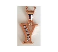 Faith Rose Gold Sterling Silver Sterling Silver Rose Gold Initial Y Pendant 11mm x 10mm with Diamond Cut 18" Chain