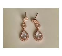 Faith Rose Gold Sterling Silver Sterling Silver Rose Gold Micron CZ Small Pear Halo, CZ Circle Outline Link & Large Pear Halo Drop Earrings