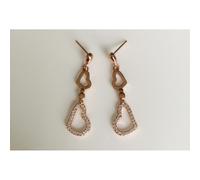 Faith Rose Gold Sterling Silver Sterling Silver Rose Gold Micron Small Plain & Large CZ Open Hearts Drop 33 x 9mm Earrings