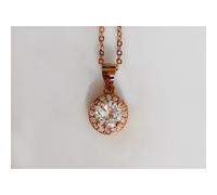 Faith Rose Gold Sterling Silver Sterling Silver Rose Gold Round Stone CZ Halo 8 x 8mm Pendant on Diamond Cut Chain