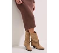 Faith: Ruby Faux Suede Buckle And Stud Detail Western Cowboy Calf Boots Faith Taupe 4