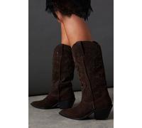 Womens Faith For Warehouse: Sadie Suede Cutout Western Boots Dark Brown 7