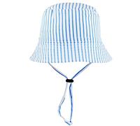 Faith & Sarah Kids Baby Sun Hat Boy or Girl - Toggle Chin Strap - Striped Baby Bucket Hats Blue 0-3 Months