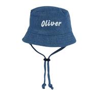 Faith & Sarah Kids Personalised Baby Sun Hat - Boy Girl Unisex - Customised Baby Bucket Hat with Name Denim Blue 6-12 Months