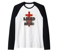 Faith Saved by the Blood Splatter Religious Gospel Spiritual Raglan Baseball Tee