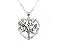Faith Sterling Silver Colourful CZ Tree Of Life within CZ Heart Necklace 2.1 x 2cm, 16-18"