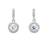 Faith Sterling Silver CZ Bar with Round Floating Halo Drop Earrings 2 x 1cm