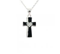 Faith Sterling Silver CZ Heart on Plain Cross Necklace 1.2 x 1.8cm, 16-18"
