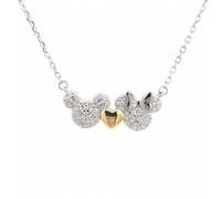 Faith Sterling Silver CZ Mickey & Minnie with Gold Tone Heart Necklace 2.1 x 0.9cm, 16-18"