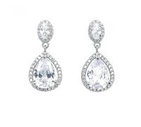 Faith Sterling Silver CZ Oval Halo Stud with Large Pear Halo Drop Earrings 2.4 x 1.2cm