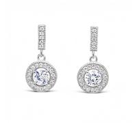 Faith Sterling Silver CZ Round Halo Drop Earrings 2.1 x 1cm
